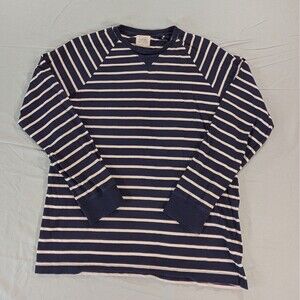 J. Crew Women's  Size Large Blue White Striped Long Sleeve Henley Pullover